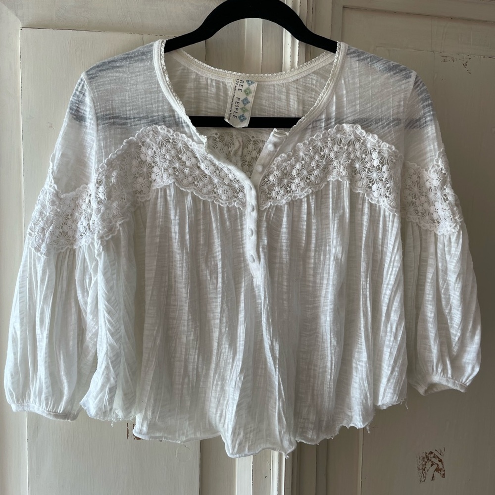 Free People White Lace Detail Women's Top Sz XS